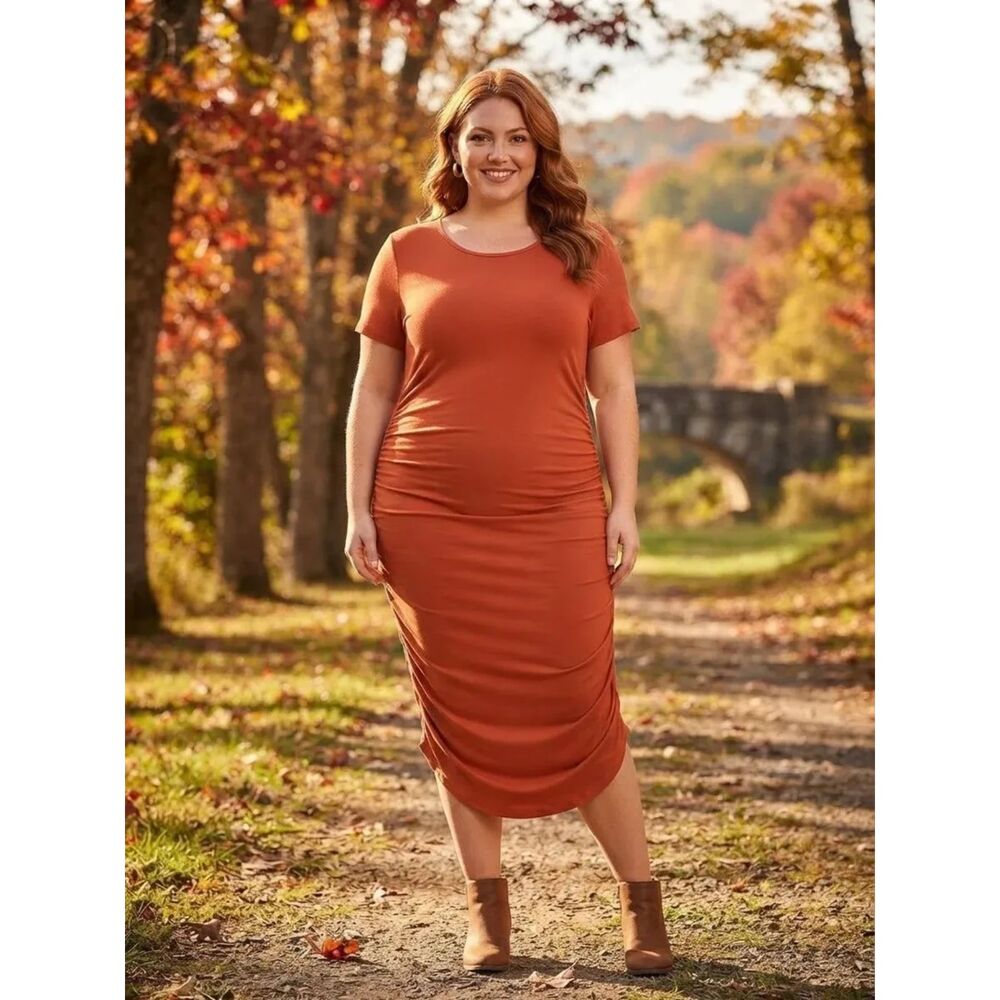 Burnt Orange Body Con Dress 1X (fits like Large)